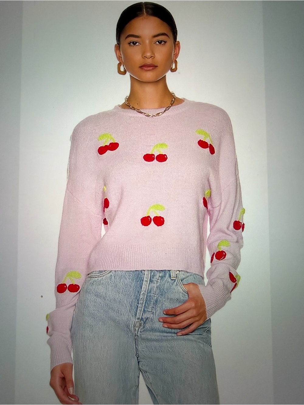 BB Dakota Pink Cherry Embroidered Crewneck Sweater 🩷❤️